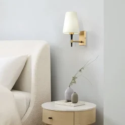 væglampe Zaragoza, guldfarve/hvid, tekstil^Maytoni