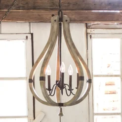 HINKLEY Lysekroner>Middlefield lysekrone, træ og stål, 5 lyskilder