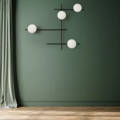 Sforzin Mikado væglampe, mælkehvidt glas, 4 lyskilder