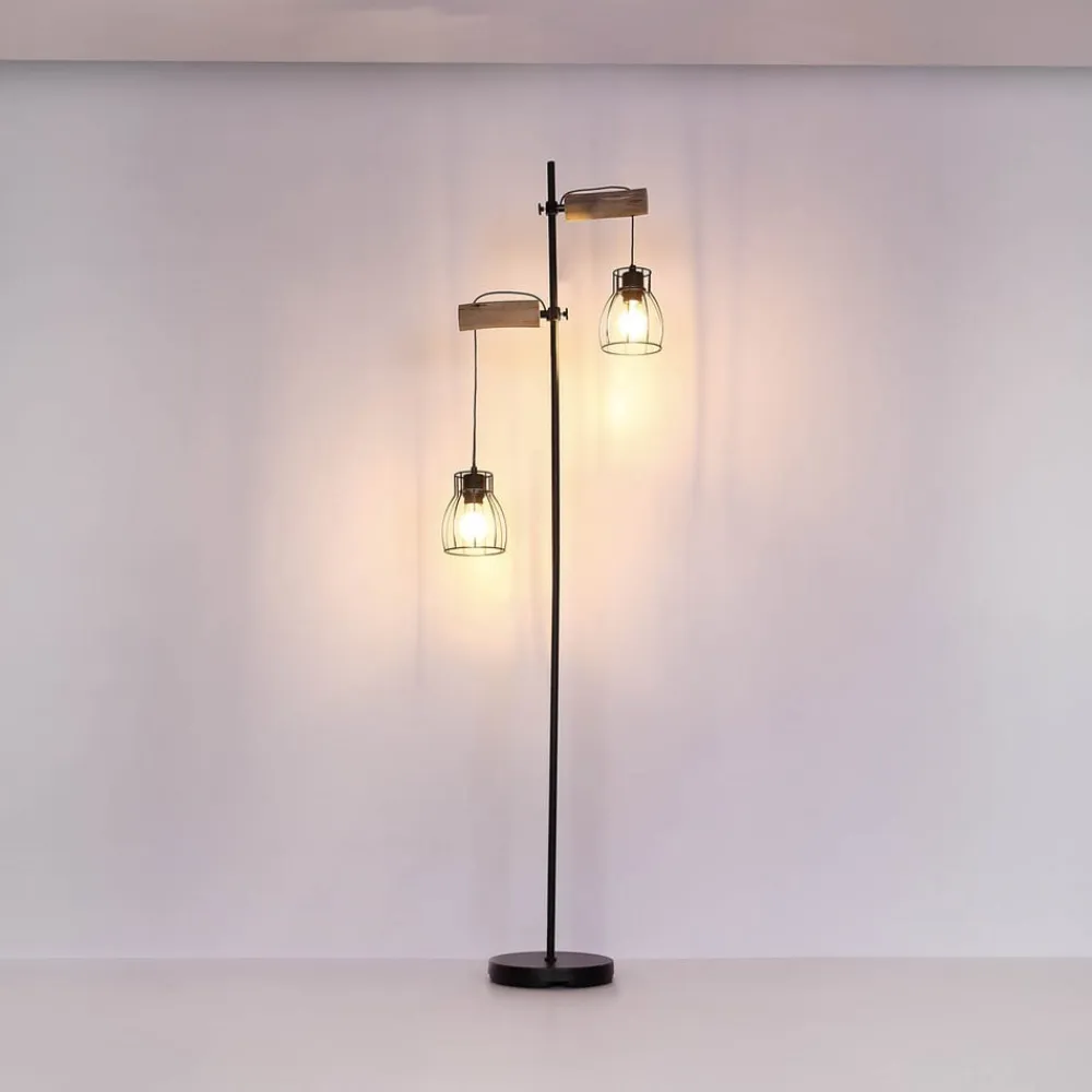 Globo Gulvlamper|Gulvlamper>Mina gulvlampe, sort/brun, højde 168 cm, metal/træ