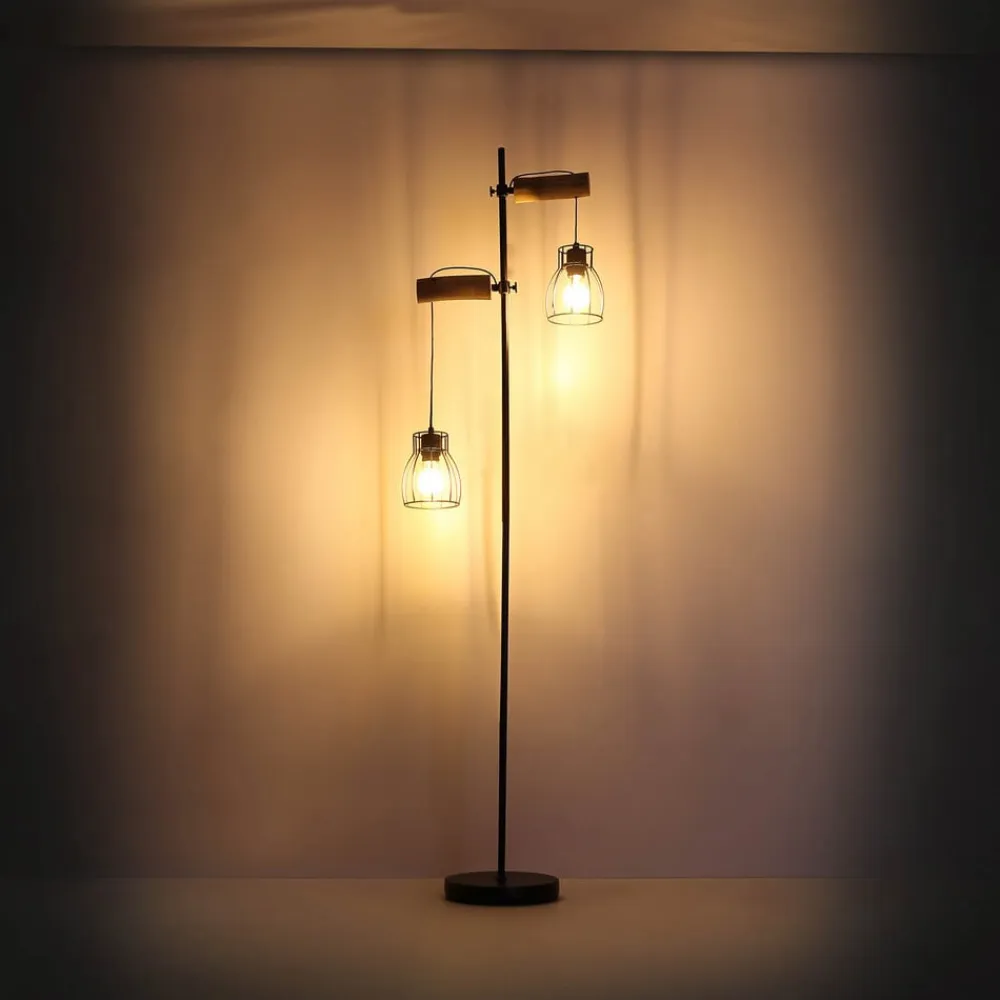 Globo Gulvlamper|Gulvlamper>Mina gulvlampe, sort/brun, højde 168 cm, metal/træ