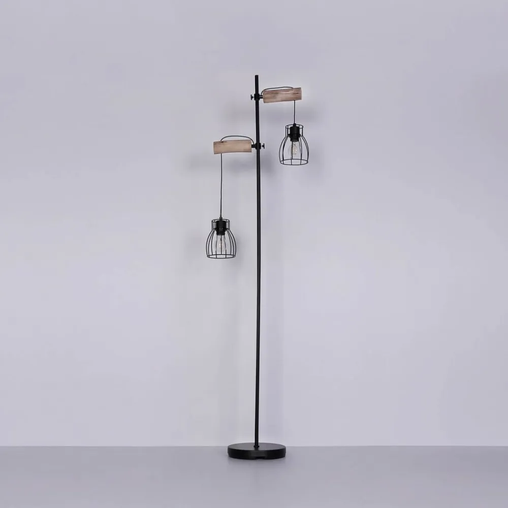 Globo Gulvlamper|Gulvlamper>Mina gulvlampe, sort/brun, højde 168 cm, metal/træ