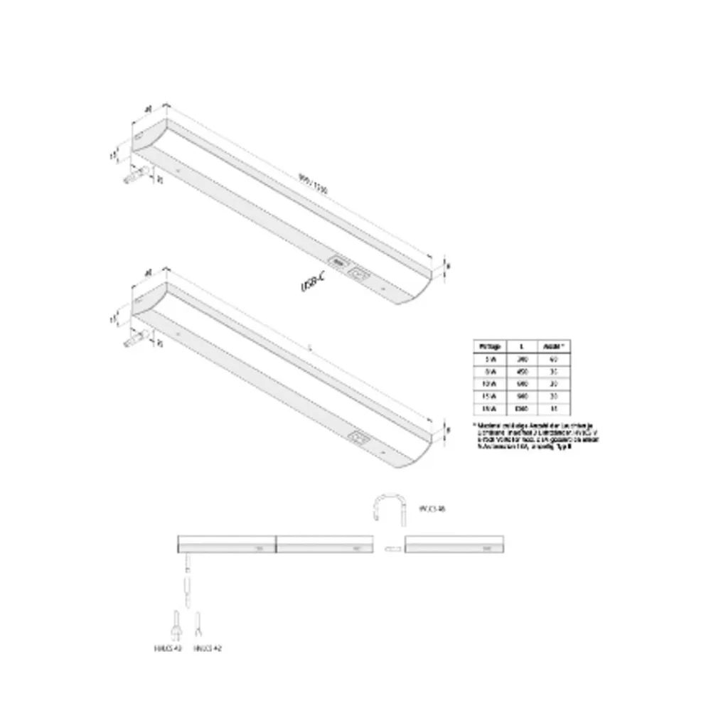 Hera ModuLite F LED-underskabsbelysning, sort, 60 cm, 4.000 K aluminium