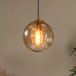 Lucide Monsaraz pendellampe, Ø 25 cm, rav. Glas, 1 lyskilde