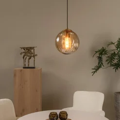 Lucide Monsaraz pendellampe, Ø 25 cm, rav. Glas, 1 lyskilde