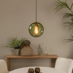 Lucide Monsaraz pendellampe, grøn, Ø 25 cm, glas, 1 lyskilde