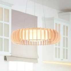 Monte LED hængelampe, Ø 60 cm, lyst træ, træ, CCT^Reality Leuchten Online