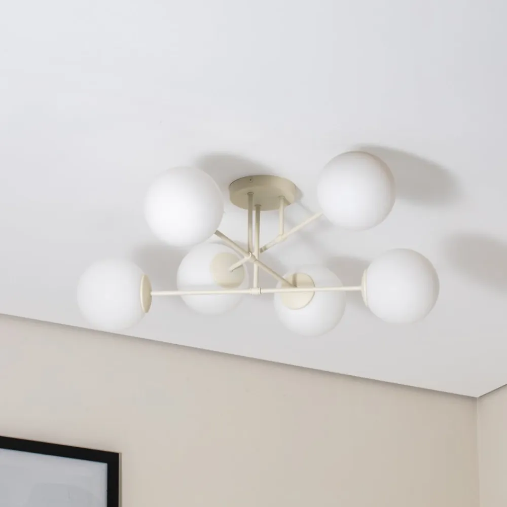 HELAM Moon loftlampe, 87 cm, 6 lyskilder, sandfarvet, glas, E27