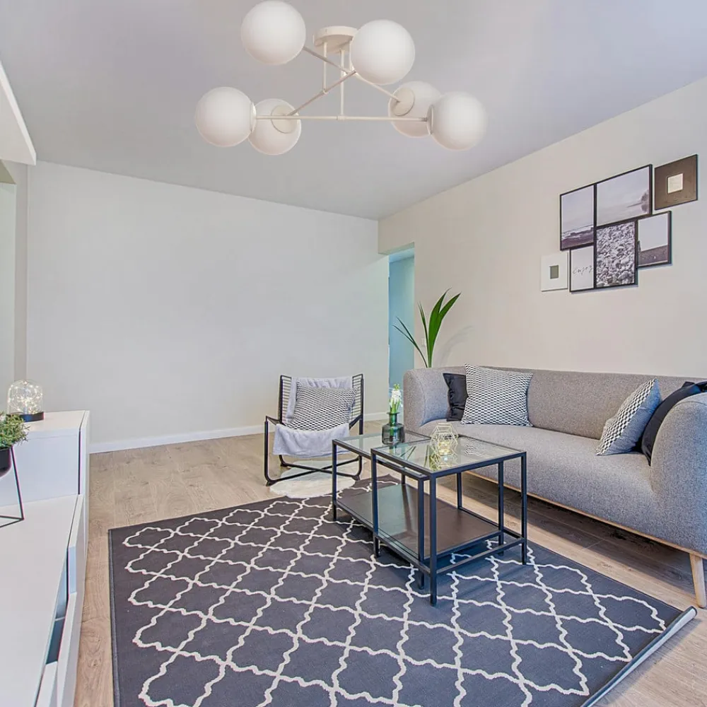 HELAM Moon loftlampe, 87 cm, 6 lyskilder, sandfarvet, glas, E27