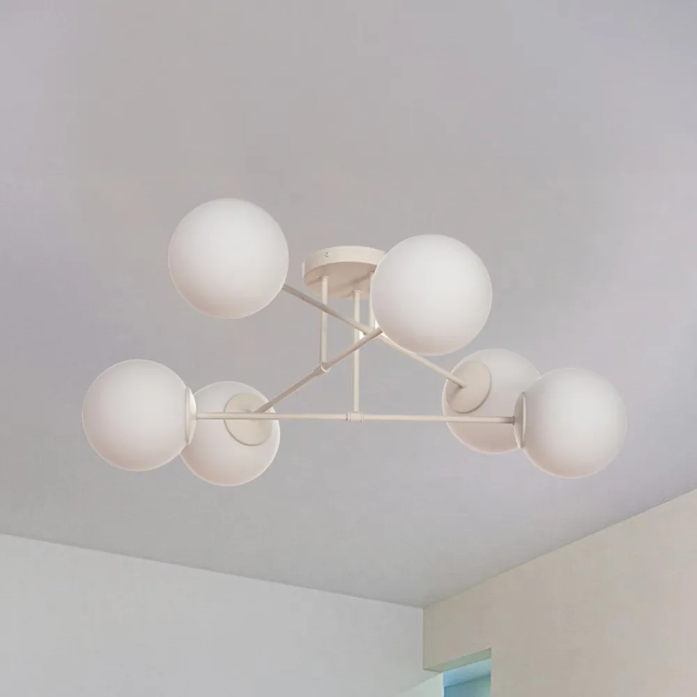 HELAM Moon loftlampe, 87 cm, 6 lyskilder, sandfarvet, glas, E27