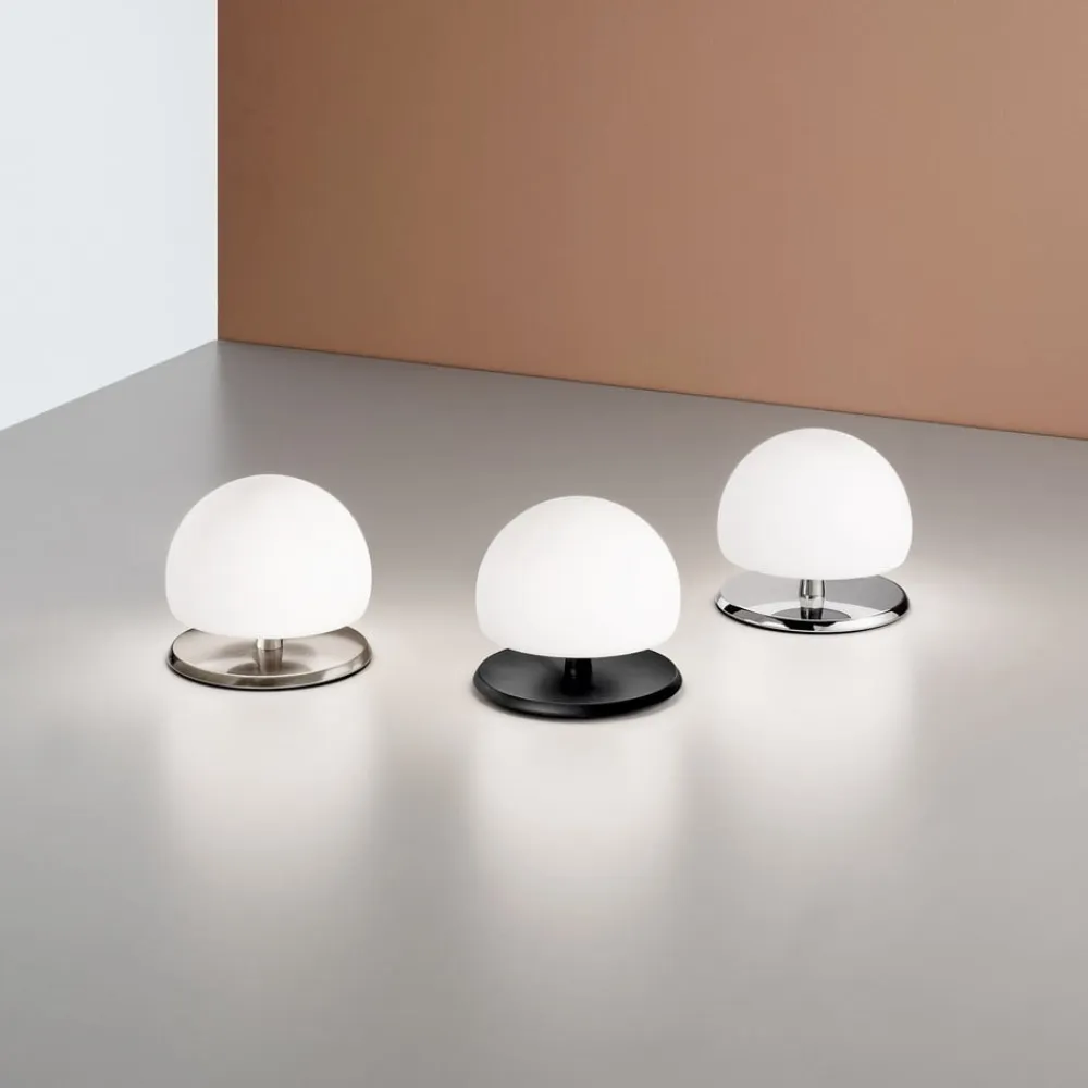 Morgana bordlampe, nikkel/hvid, touchdæmper, 3.000 K^Fabas Luce Hot