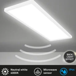 Briloner Move LED-panel, sensor, 58 x 20 cm, IP44, plast, hvid