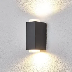 Lindby Mørkegrå udendørsvæglampe Jovan, 2 lyskilder