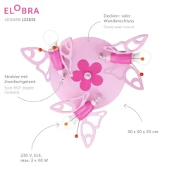 Børn Elobra Natsværmer loftlampe til børneværelset 3 lyskilder