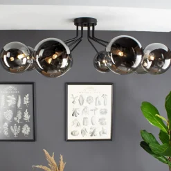 Eco-Light Neptun loftlampe, sort, 8 røgglaskugler