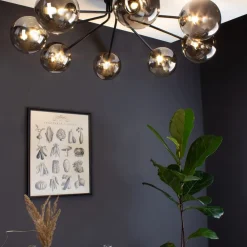 Eco-Light Neptun loftlampe, sort, 8 røgglaskugler