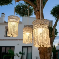 Newgarden genopladelig hængelampe Mykonos, hvid, bomuld