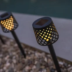 Newgarden LED-solcellelampe Gretita, sort, jordspyd, 4 stk