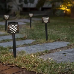 Newgarden LED-solcellelampe Gretita, sort, jordspyd, 4 stk