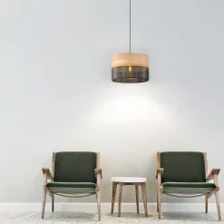 Nicol hængelampe, sort/træ-effekt, Ø 38 cm, 1-lys, 1 x E27^TK Lighting Clearance