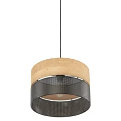 Nicol hængelampe, sort/træ-effekt, Ø 38 cm, 1-lys, 1 x E27^TK Lighting Clearance