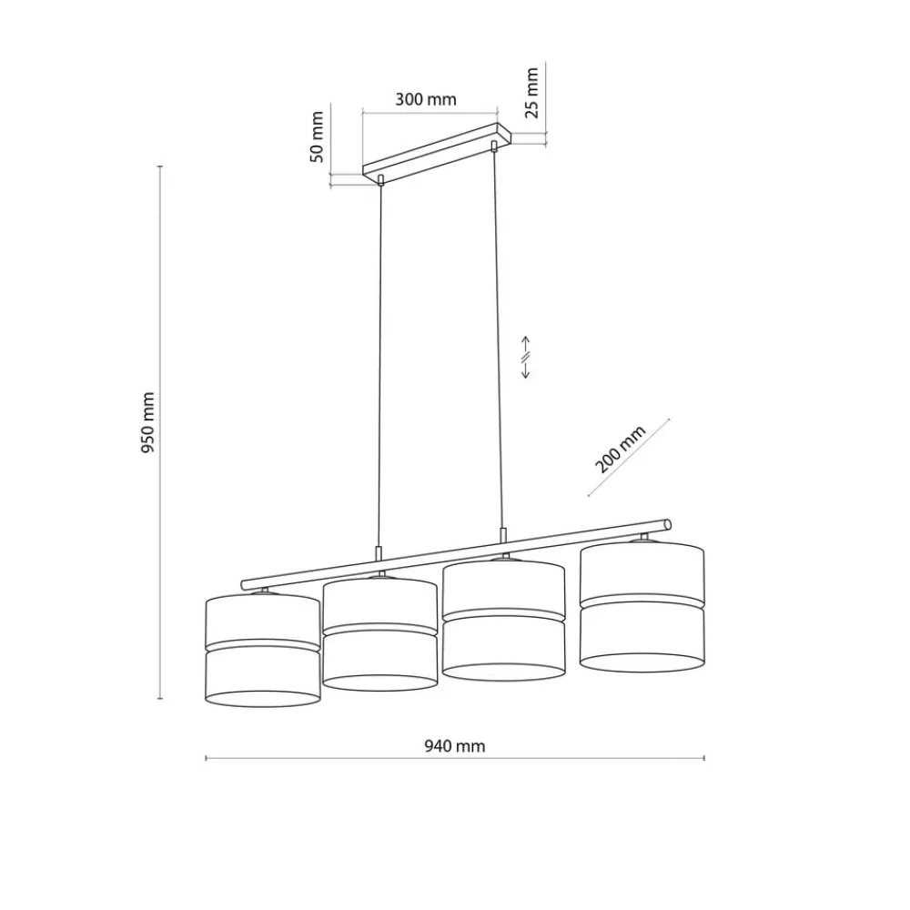 Nicol hængelampe, sort/træ-effekt, 94x20 cm 4-lys 4 x E27^TK Lighting Sale