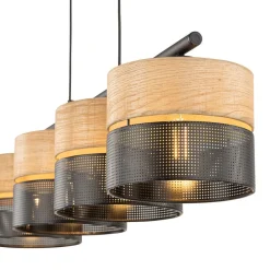 Nicol hængelampe, sort/træ-effekt, 94x20 cm 4-lys 4 x E27^TK Lighting Sale