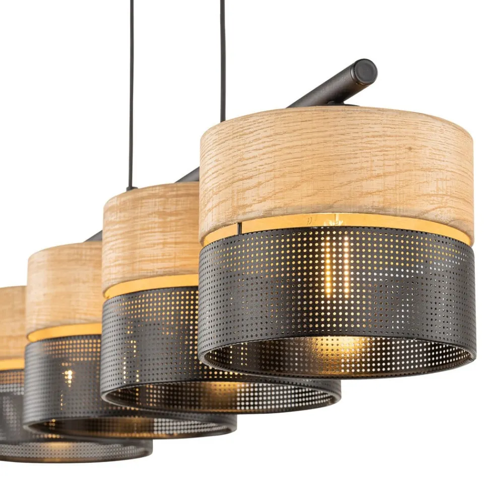 Nicol hængelampe, sort/træ-effekt, 94x20 cm 4-lys 4 x E27^TK Lighting Sale