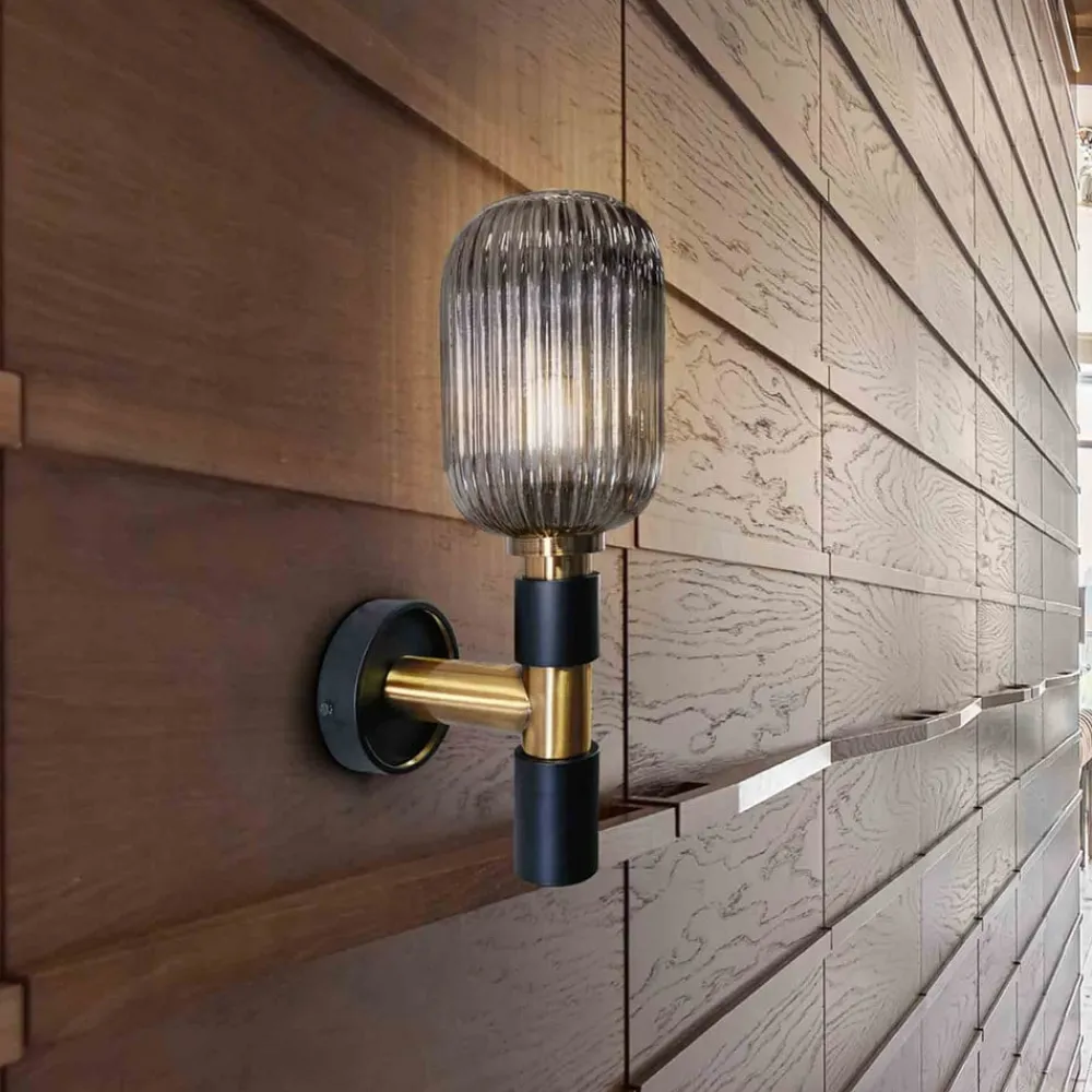 Schuller Valencia Væglamper>Norma væglampe, 42 cm, sort/messing, glas, E27