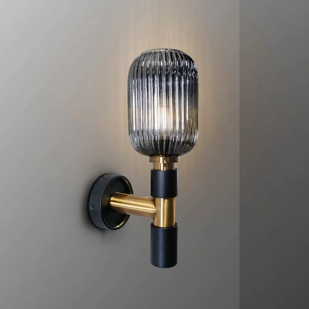 Schuller Valencia Væglamper>Norma væglampe, 42 cm, sort/messing, glas, E27