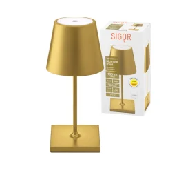 Sigor Nuindie mini LED genopladelig bordlampe, USB-C, guld, IP54, dæmpbar
