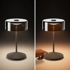 Sigor Numotion LED genopladelig bordlampe, grafit, glas, IP54, dæmpbar