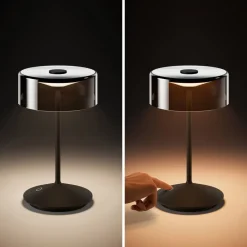 Numotion LED genopladelig bordlampe, sort, glas, IP54, dæmpbar^Sigor Best