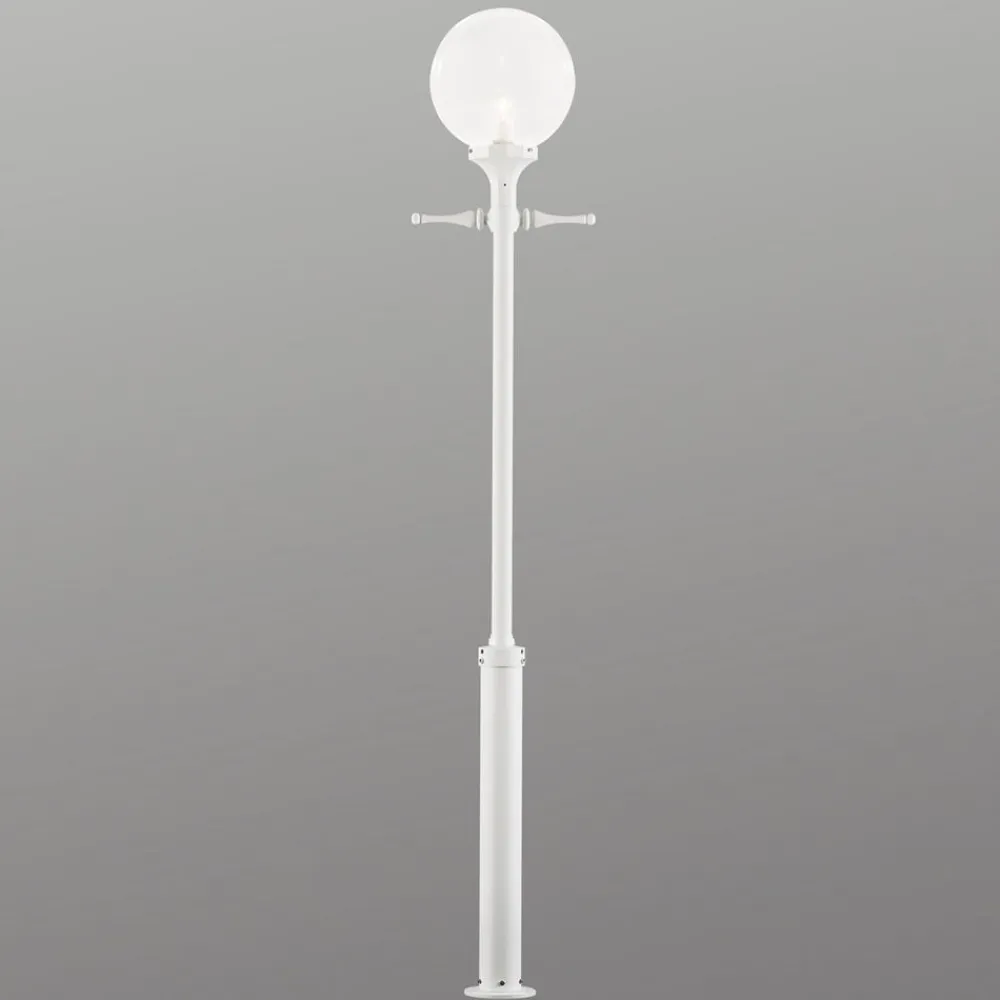 Konstsmide Orion lygtepæl i hvid med klar kugleskærm