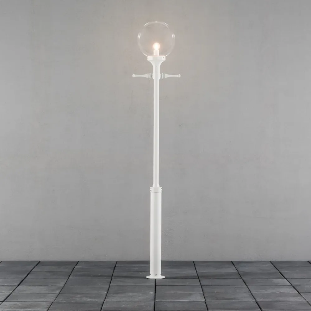 Konstsmide Orion lygtepæl i hvid med klar kugleskærm