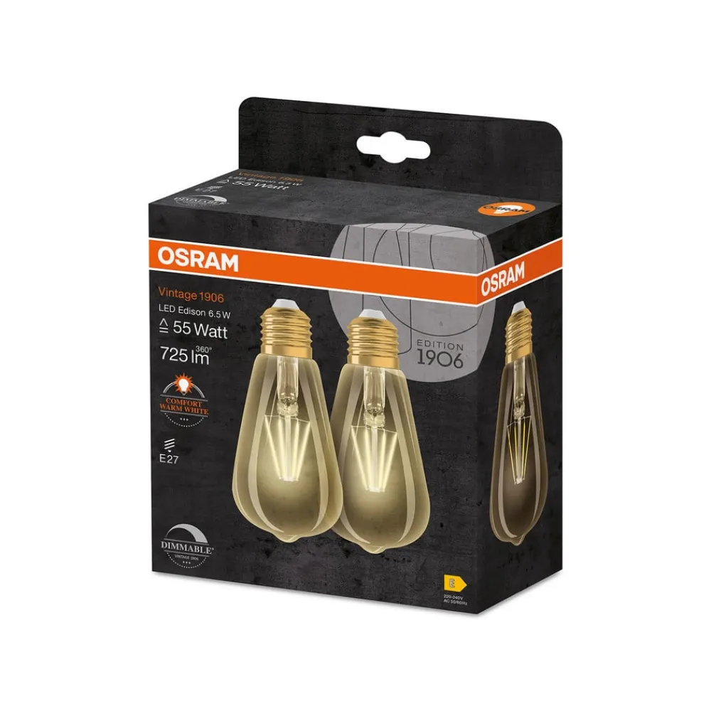 1906 E27 6,5W LED ST64 824 guld dæmpbar 2 stk^OSRAM Clearance