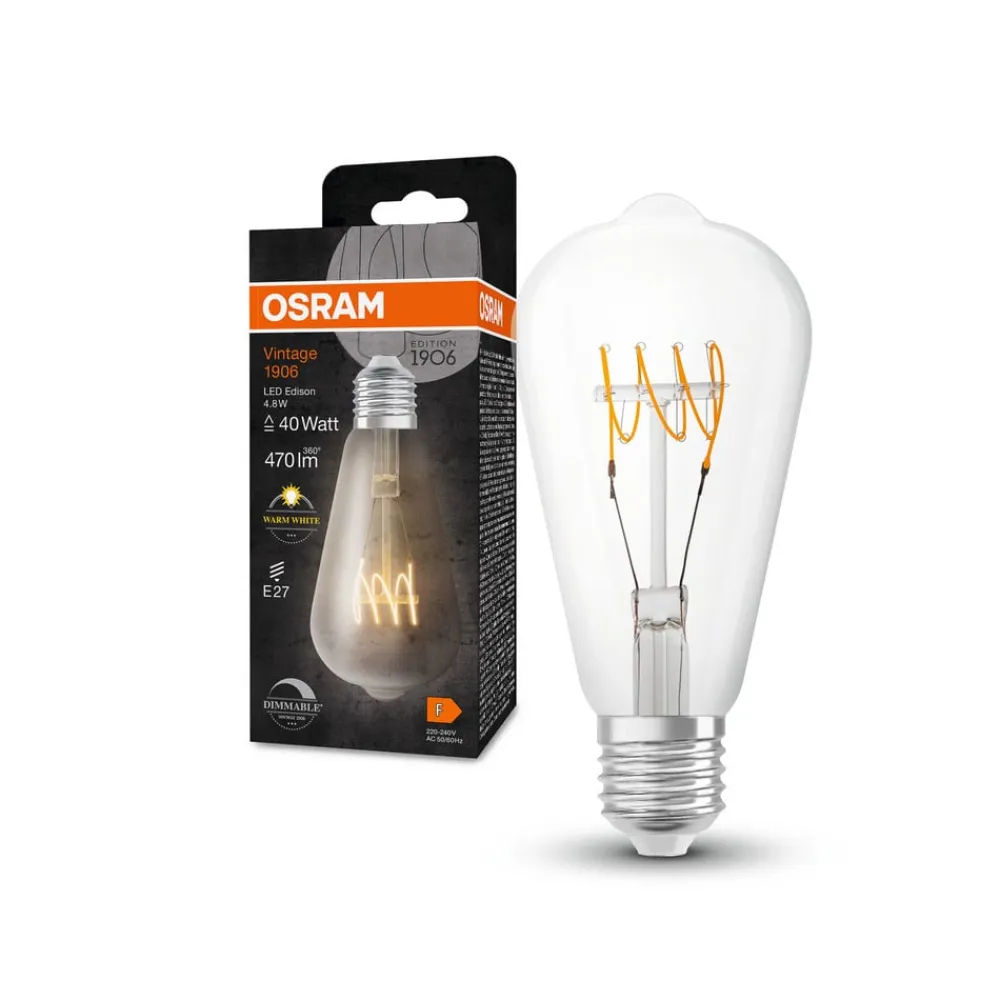 OSRAM Classic LED-rustikpære E27 4,8W 827 klar dim