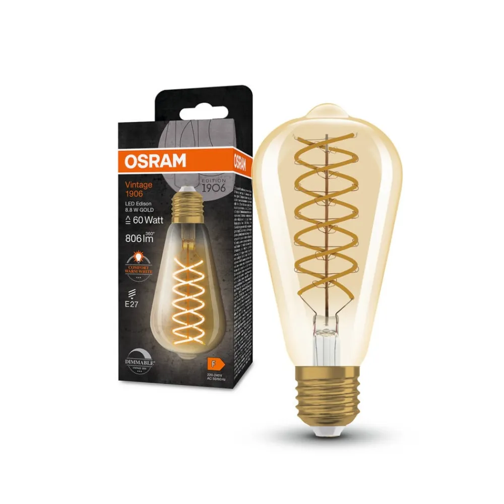 LED Vintage 1906 Edison, guld, E27, 8,8 W, 824, dim.^OSRAM Online