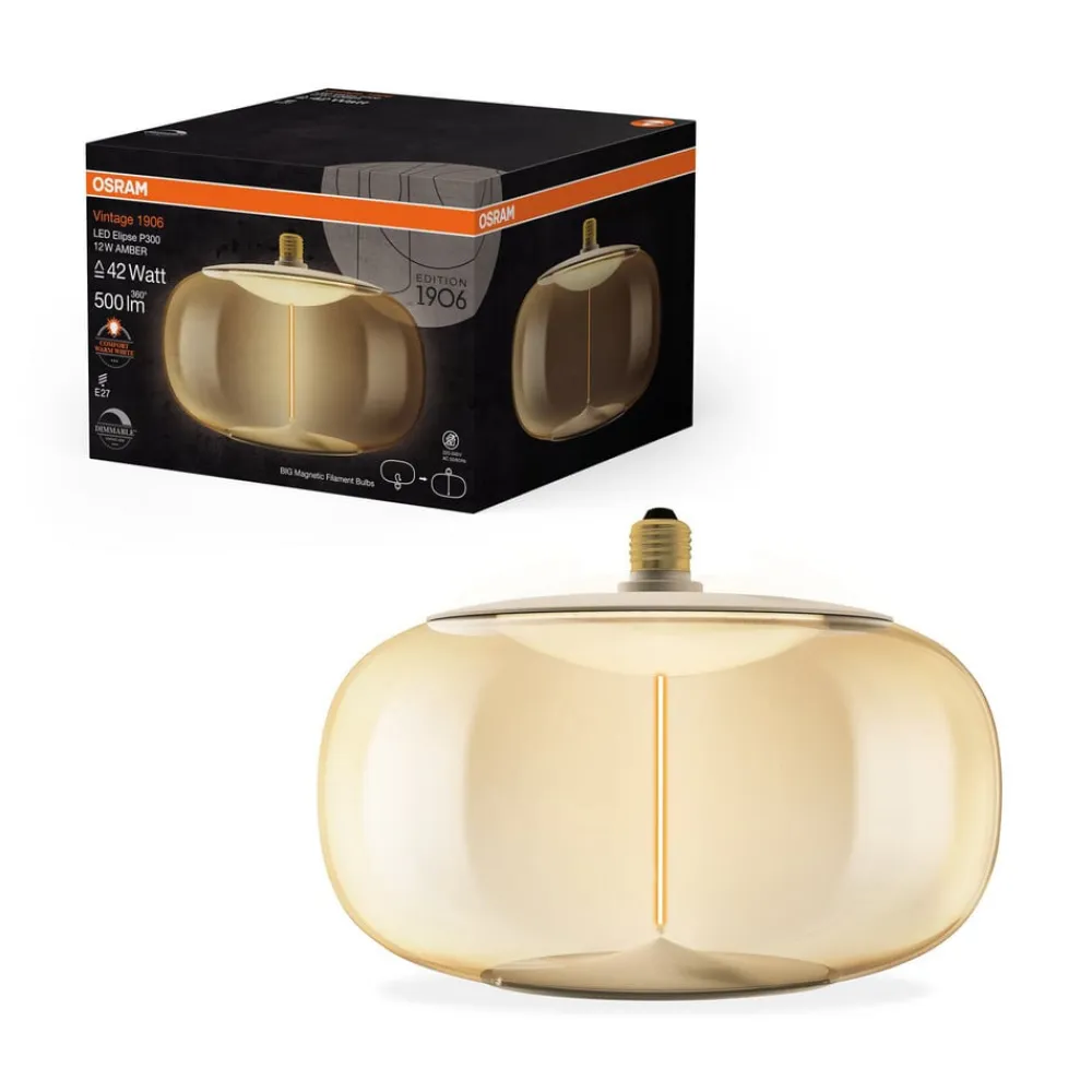 OSRAM Led Pærer>LED Vintage Big Elipse E27 12W 818 Filament amber dæmpbar
