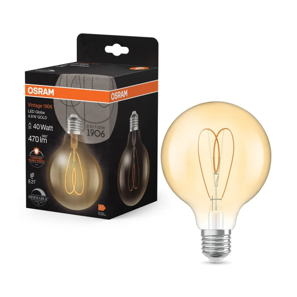 OSRAM Filament Pære>LED Vintage G95 E27 4,9W 922 Heart Filament guld dæmpbar