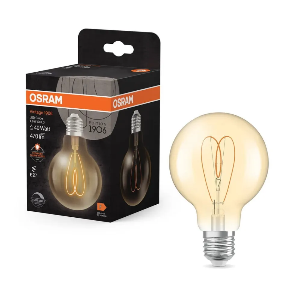 OSRAM Led Pærer>LED Vintage G80 E27 4,9W 922 Heart Filament guld dæmpbar
