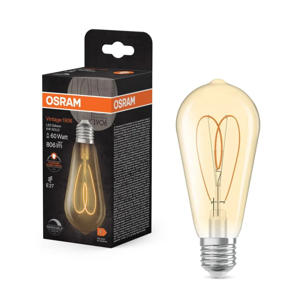 LED Vintage ST64 E27 8W 922 Heart Filament guld dæmpbar^OSRAM New