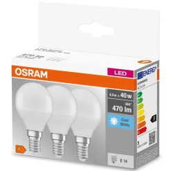 OSRAM Led Pærer>LED-dråbe E14 4,9 W Base P40 840 mat 3 stk