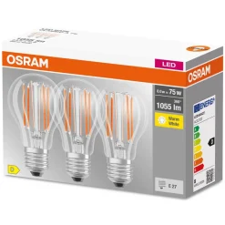 LED-filamentpære E27 Base 7,5 W 2.700 K 3 st^OSRAM Outlet