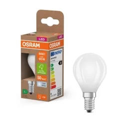 OSRAM LED-pære dråbe mat E14 3,8W 4000K 806lm