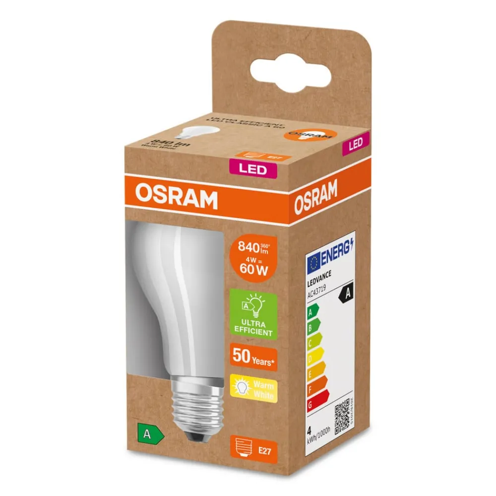 OSRAM LED-pære E27 A60 3,8W 840lm 3.000K mat