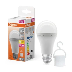 OSRAM LED-pære E27 8W mat 2700K genopladeligt batteri nødlys