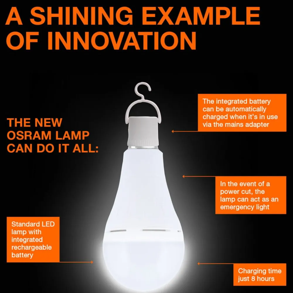 OSRAM Led Pærer>LED-pære E27 8W mat 4000K genopladeligt batteri nødlys