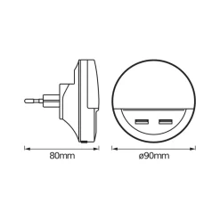 LED-stikkontaktnattelys LUNETTA USB, hvid, Ø 9 cm^OSRAM Discount