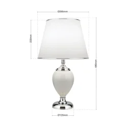 ORION Ovum bordlampe, hvid/krom, højde 48 cm, keramik/chintz